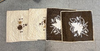 4- Satin Embroidered Pillowcases Brown