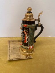 Ceramic Beer Stein With A Golden Lid, Featuring Austrian Heraldry