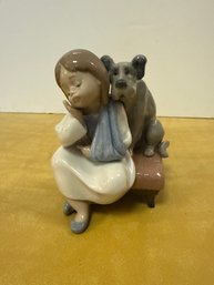 Lladro 5706 We Can't Play Girl Dog Injured
