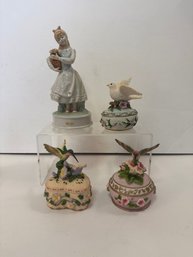 Heritage House Resin Bird Trinket Music Boxes & Summit Porcelain Music Box Featuring A Girl With Flowers