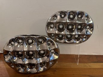 Modern Silver Ceramic Vase With A Waffle-like Textured Surface