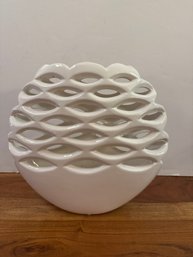 Contemporary White Ceramic Vase With An Openwork Lattice Design