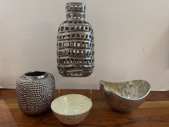 Silver Ceramic Vases, And Bowls