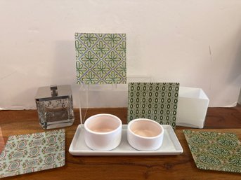 Reverse Glass Small Plates, Lidded Glass Jar, Tray And More