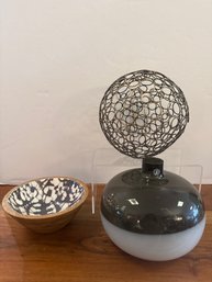 IKEA Vase, Metal Sphere And Mango Bowl