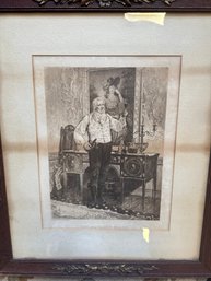 Framed Etching W. Dendy Sadler Titled 'The Butler's Glass'.