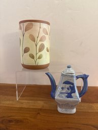 Terracotta Planter And Twos Company Blue/white Tea Pot