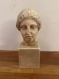 Plaster Bust Reproduction Of A Classical Female Head On A Square Base