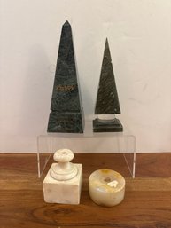 Marble Obelisks , Antique Carved Stone Desk Seal And Decorative Stone Cylinder.