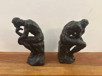 Pompeian Bronze Co. Bookends The Thinker Rodin Antique Pair 1920's
