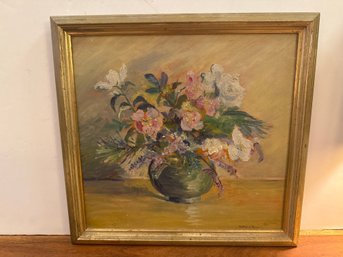 Impressionistic Oil Painting Of A Floral Still Life In A Gilded Frame