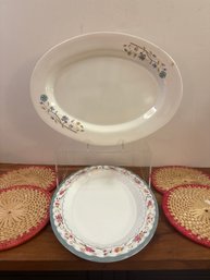 Plastic Trays And Vintage Woven Raffia Trivets With Red Accents