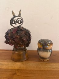 Brutalist Owl And Vintage Italian Alabaster Owl