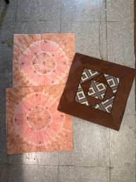 Decorative Textile With Geometric Patchwork Satin Border & A Sunburst Pillow Covers