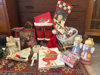 Christmas Lot: Lenox, Vintage Ornaments, Ceramic Angels, Norman Rockwell Book, Radko Book And More