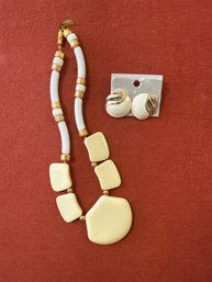 Vintage 1980s Chunky Bib Necklace Gold Tone Beaded And Earrings