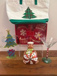 Hallmark Mitten Serving Dishes, Bag, And Christmas Decor