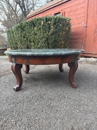 A French Baroque Style Carved Fruitwood And Green Marble Top Coffee Table.
