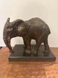 Realistic Bronze Sculpture Of An African Elephant On A Marble Base