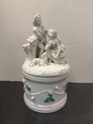 White Porcelain Lidded Box With Rococo-style Figural And Floral Decoration