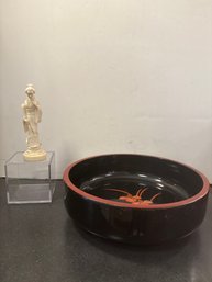 Lacquer Ware Made In Japan And A. Giannelli Alabaster Japanese Woman With A Musical Instrument