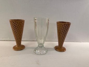 Vintage Ceramic Ice Cream Cone And Glass Sundae Cup