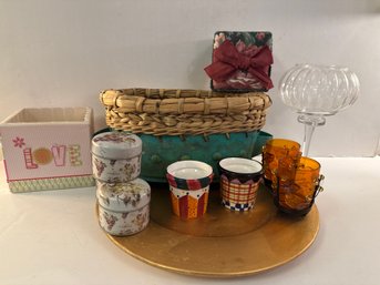 Candle Lot: Basket, Candle Holders And More