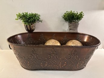 Decorative Metal Basket, Balls And Faux Plants