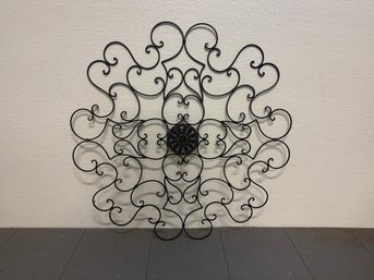 Large, Circular Black Metal Wall Art With Scrollwork #1