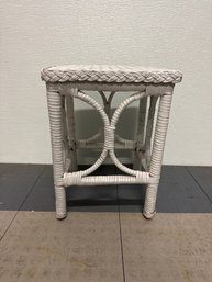Vintage White Wicker Rattan Side Table Or Stool