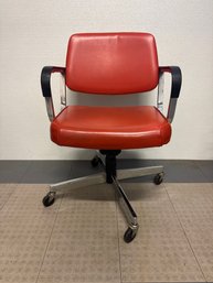 Harter Mid-century Modern Orange Vinyl And Chrome Office Chair.