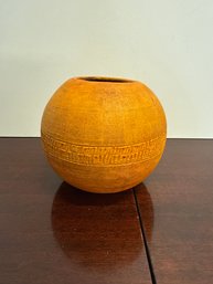 Orange Studio Pottery Vase With Incised Geometric Decoration.
