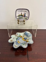 Portugal Pottery: Estrela, And Hand-painted Faience Decorative Dish With A Shell-like Finial