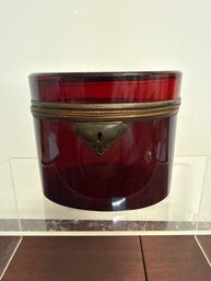 Victorian Ruby Glass Comfit Box With Ornate Gilt Metal Frame