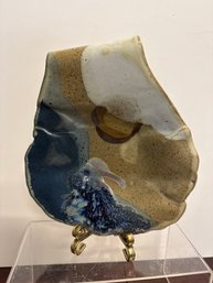 Signed Handmade Organic-shaped Ceramic Studio Pottery Bowl With Abstract Glazes