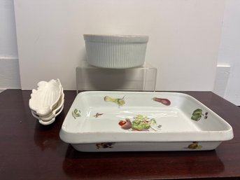 Louis Lourioux Rectangular Porcelain Baking Dish With Vegetable Illustrations, Apilco Baking Dish & More