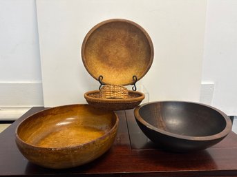 Wood Serving Bowls And Small Baskets