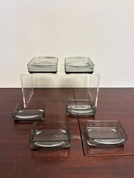 Vintage Rectangle Small Glass Casseroles Smoke Color Stackable