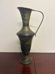 Large Judaica Israel Brass Enamel Jug/Vase