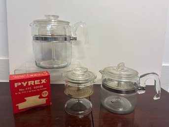 Vintage Pyrex Glass Percolator With Metal Accents And Original Box