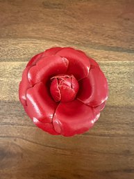 M&S Custom Red Fabric Flower Pin Handmade In New York