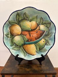 Hand-painted Majolica Santa Rosa Ceramic Plate With Fruit Motif Mexico