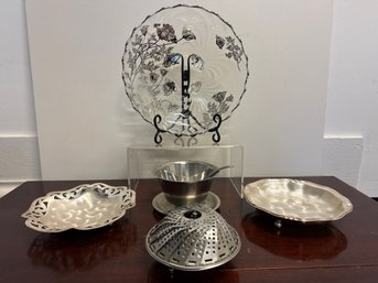 Stainless Steel Trays Made In Germany, Gravy Boat/Ladle Made In Denmark, Silver City Footed Bowl & Steamer