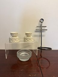 Vintage Wrought Iron Candlestick Holder W/ A Circular Base, Lenox Candle Holders & Glass Candle Holder