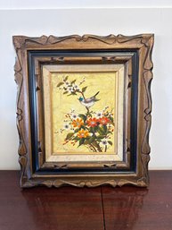 Decorative Oil Painting Of A Bird On A Floral Branch, Signed C.K. Tang
