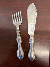 Vintage English Sheffield Sterling Silver-handled Fish Knife And Fork Set