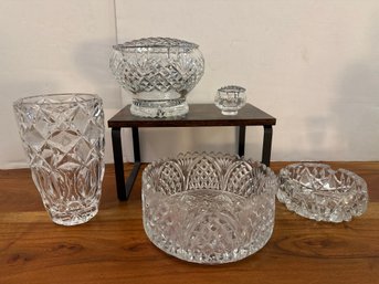 Cut Glass Flower Frogs, Vase, Ashtray And Bowl