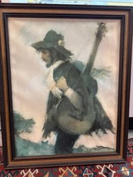 Framed Print Of A Troubadour With A Guitar By Samuel Edmund Oppenheim