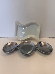 Pier One Wavy Tray And 3 Section Silver Modern Tray