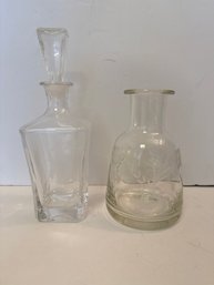 Pray For Pink Decanter And Etched Flower Glass Decanter